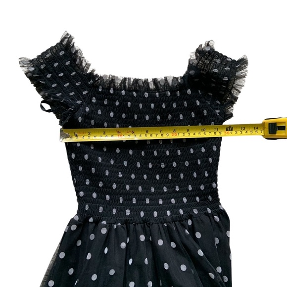 Elise - Elegant Black Polka Dot Off-Shoulder Dress - Small - Picture 8 of 14